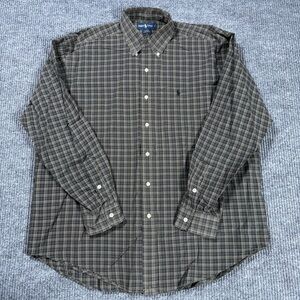 VTG Ralph Lauren Blake Shirt Mens L Brown Plaid Pony Button Down Collar 90s